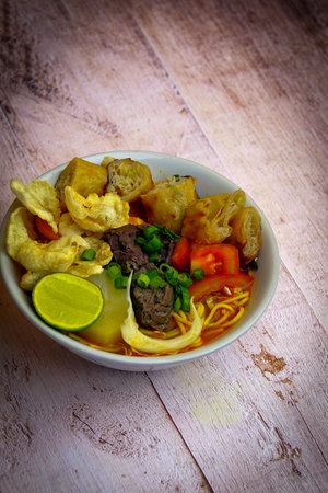 Beef Noodle soup from Bogor, Indonesia called by locals as Soto Mie Daging Bogor, its beef soup...