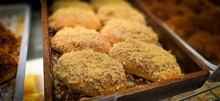 Super delicious sweet baked pastry or cake, freshly made with various fillings, a fantastic desserts for snack and enjoyable companion for coffee or tea drink, good for recipe book or multimedia content creationの写真素材