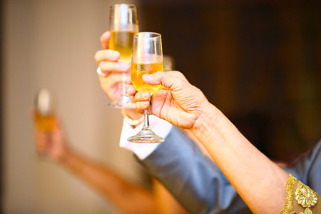 glasses of champagne or wine glasses in a luxurious atmosphere. Drink toast and celebrations,...