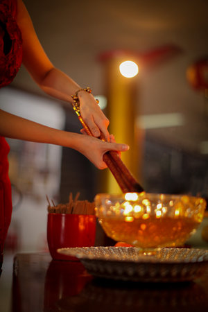 Pray in a Temple as Incense Sticks Burn, Creating a Colorful Ceremonial Scene,Chinese prayer,...