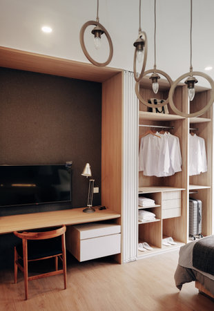 Bright contemporary modern home with spacious living area, and a welcoming tones, calm, stylish interior perfect for home decor modeling. Comfortable room decorの写真素材