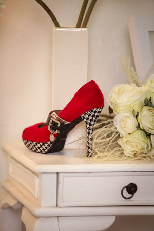 Elegant high heels woman shoes rest on an aesthetic background, good for creating a striking fashion still life perfect for beauty, footwear, or fashion retail campaigns, showcase for Fashion And Style Shootの写真素材