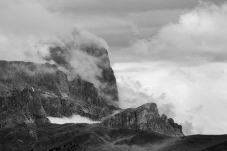 view of dolomites in black and whiteの写真素材