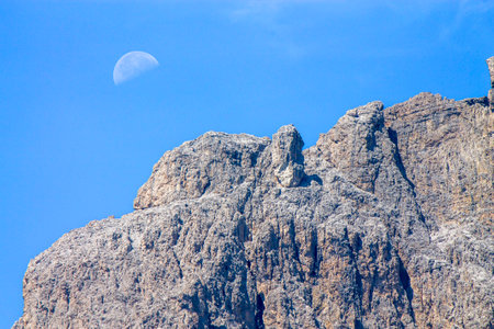 Moon in the sky over the mountains. Crimea, Ukraine, Europe.の写真素材