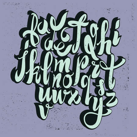 Hand Drawn Vintage Brush Script. Artistic Lowercase Letters. Alphabet. ABC. Shadow.のイラスト素材