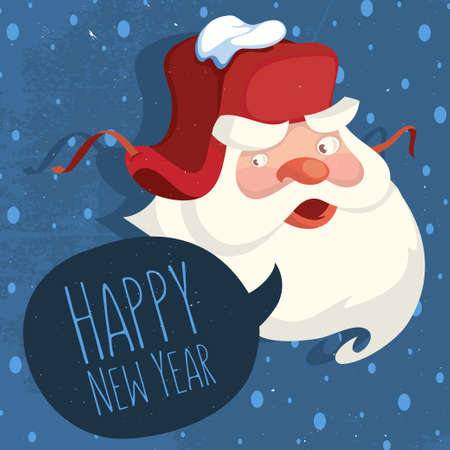 Santa Claus With A Russian Ear Hat. Happy New Year Congratulation.のイラスト素材