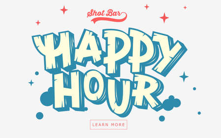 Happy Hour  Web Banner, Header, Cover. Artistic Comic Lettering  For Poster Headline. Cracked Characters Inscription. Vector Graphic.のイラスト素材
