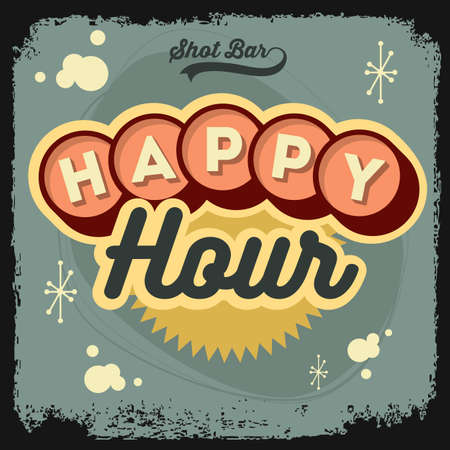 Happy Hour New Age 50s Vintage Label Poster Sign Design With Retのイラスト素材