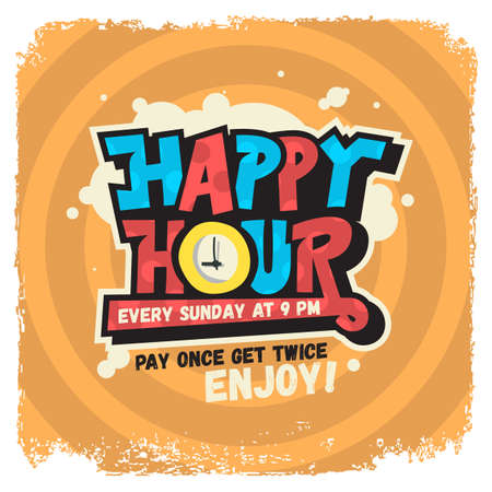 Happy Hour Label Sign Design Funny Cool Comic Lettering Graffitiのイラスト素材