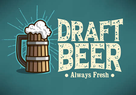 Draft Beer Logo Label Design  With Wooden Mug Or A Tankard Of Beのイラスト素材