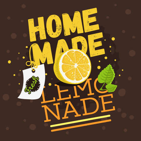 Homemade Lemonade Typographic Design With A Branch Of Mint, Slicのイラスト素材