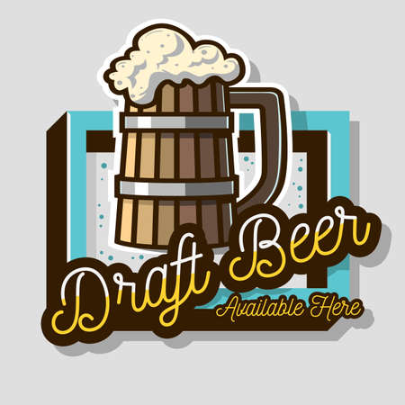 Draft Beer Wooden Mug Or A Tankard Of Beer With Foam Illustration. Sign Design For Promotion. Vector Graphic.のイラスト素材
