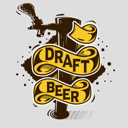 Draft Beer Tap Artistic Cartoon Tatoo Style  Print Poster Design  With Banner For Your  Message. Vector Image.のイラスト素材