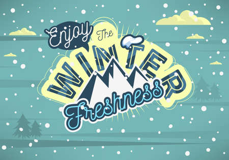 Winter Typographic Card Design With Mountain Image.のイラスト素材