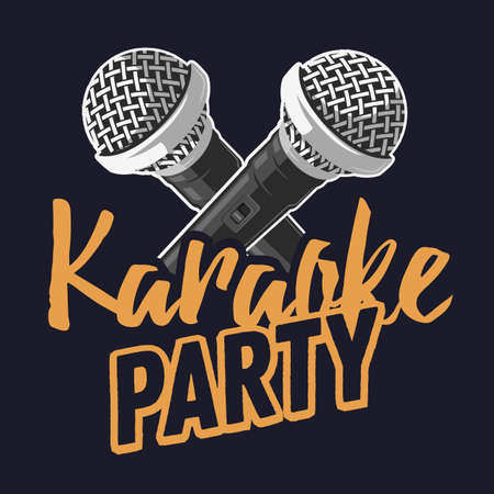 Karaoke party music poster design with microphones.のイラスト素材