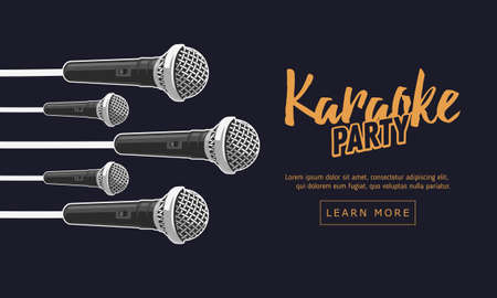 Karaoke party music poster design with microphones.のイラスト素材