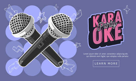 Karaoke Party Music Web Design With Microphones. Vector Graphicのイラスト素材