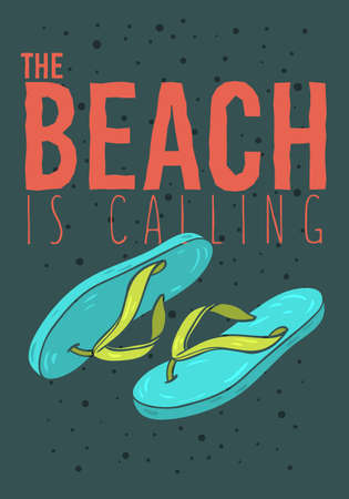 Beach Summer  Poster Design With Flip Flops Slippers Beach Shoes Hand Drawn Illustrations. Vector Graphic.のイラスト素材