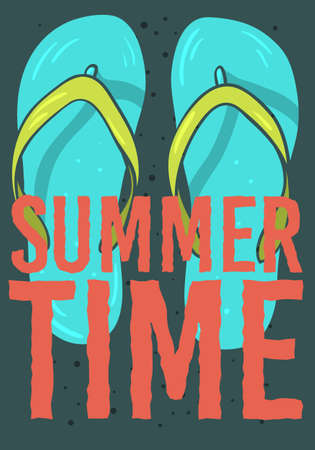 Beach Summer Time  Poster Design With Flip Flops Slippers Beach Shoes Hand Drawn  Illustrations. Vector Graphic.のイラスト素材