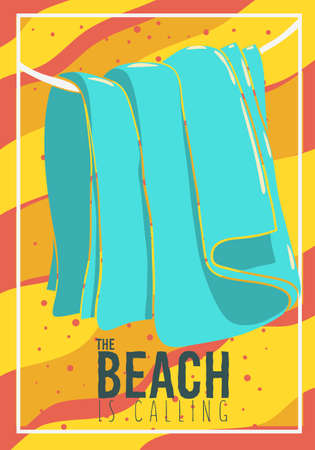Beach Summer Design With  Hanged Towel  Illustration. Vector Graphic.のイラスト素材