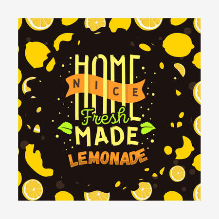 Home Made Lemonade Typographic Design With Seamless Pattern With Lemons. Vector Graphicのイラスト素材