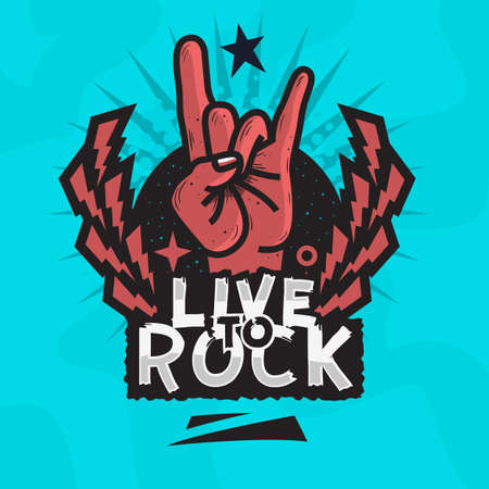 Rock Star Live To Rock Vector Design With Devil Horn Hand Gesture.のイラスト素材