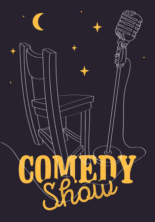 Comedy Show Poster With Bar Chair And Microphone Vector Image.のイラスト素材