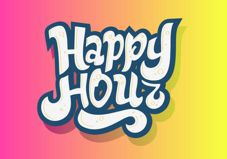 Happy Hour Hand Drawn Lettering Design Vector Image.のイラスト素材