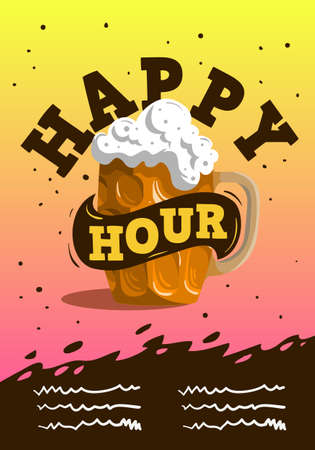 Happy Hour Poster Design With A Mug Of Draft Beer Vector Image.のイラスト素材