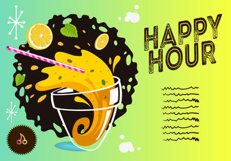 Happy Hour Poster Design On A Green And Yellow Gradient Background Vector Imageのイラスト素材