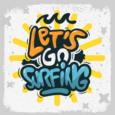 Surfing Surf  Design  Hand Drawn Lettering Type Logo Sign Label for Promotion Ads t shirt or sticker Poster Vector Imageのイラスト素材