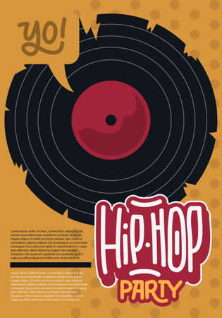 Hip Hop Poster Template Design With A Broken Vinyl Record . Vector Image.のイラスト素材