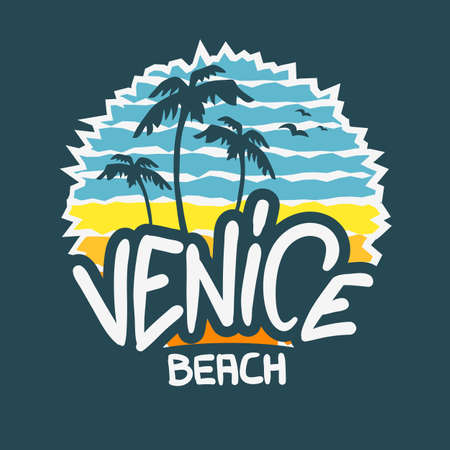 Venice Beach Los Angeles California  Label Sign  Logo Hand Drawn Lettering Modern Calligraphy for t shirt or sticker Vector Imageのイラスト素材