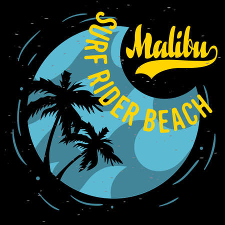 Malibu Surf Rider Beach California Surfing Surf Design  Logo Sign Label for Promotion Ads t shirt or sticker Poster Flyer Vector Image.のイラスト素材