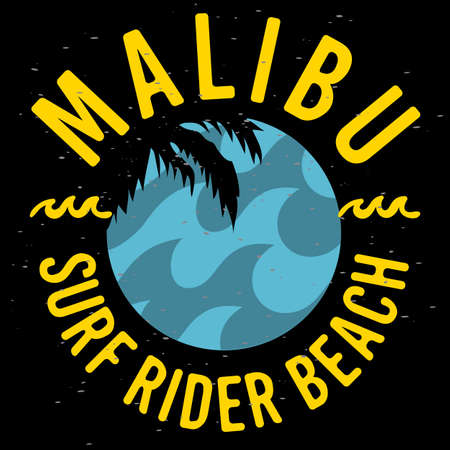 Malibu Surf Rider Beach California Surfing Surf Design  Logo Sign Label for Promotion Ads t shirt or sticker Poster Flyer Vector Image.のイラスト素材