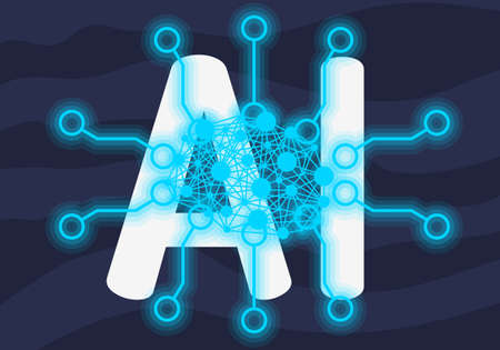 Artificial Intelligence Themed Neon Light Design Concept Illustration Vector Graphic.
