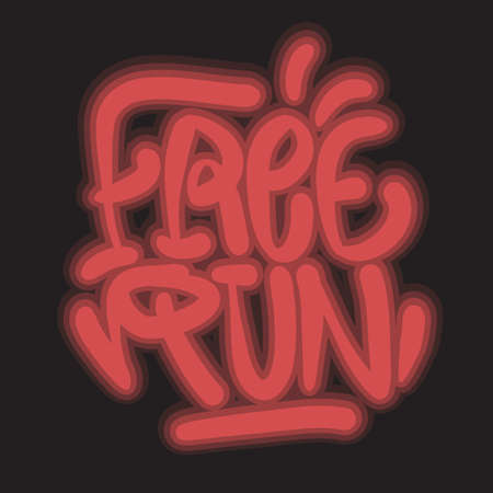 Free Run Brush Lettering Type Design Graffiti Tag Style Glow Light Effect Vector Graphic.のイラスト素材