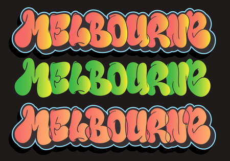 Melbourne Australia Urban Label Sign Hand Drawn Lettering Type Design Throw Up Bubble Graffiti Vector Graphicのイラスト素材
