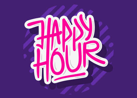 Happy Hour Label Sign Hand Drawn Brush Lettering Calligraphy Type Design Vector Graphicのイラスト素材
