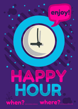 Happy Hour Poster Flyer Design Pink Sky Blue Purple Colors Vector Graphic.のイラスト素材