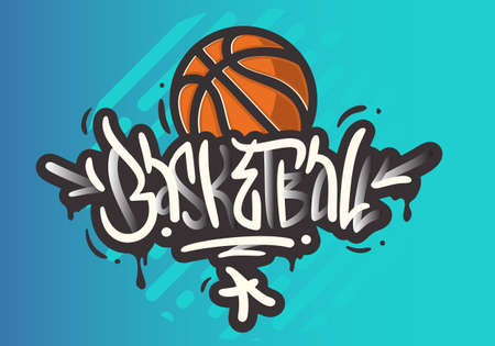 Basketball Themed Hand Drawn Brush Lettering Calligraphy Graffiti Tag Style Type Design Vector Graphic.のイラスト素材