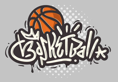 Basketball Themed Hand Drawn Brush Lettering Calligraphy Graffiti Tag Style Type Design Vector Graphic.のイラスト素材
