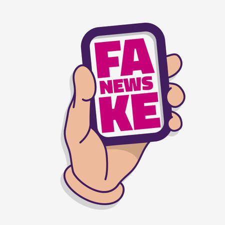 Fake News A Hand Hold A Card On A White Background Vector Media.のイラスト素材