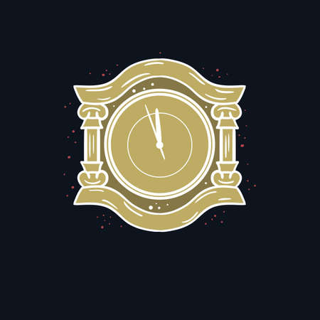 Merry Christmas And Happy New Year Vector Design With Wall Clock Illustration