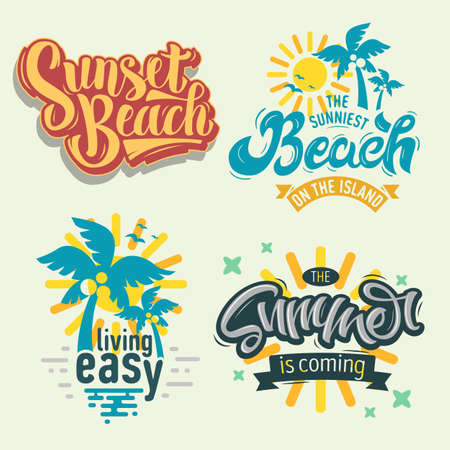 Summer Time Beach Life Hand Lettering Vector Illustrations Set Designs.のイラスト素材