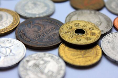 Coins from different countriesの写真素材