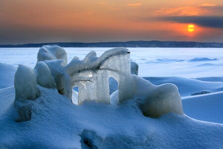 Sunset in the far north: ice desertの写真素材