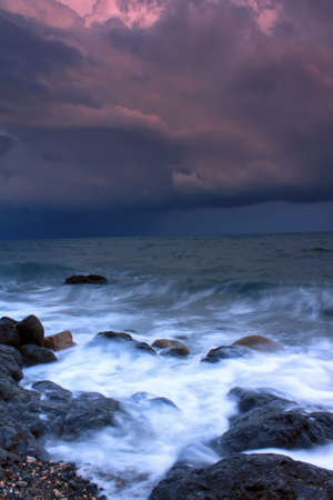 Stormy twilight on the oceanの写真素材