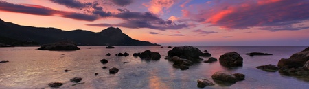 Panorama of the sea sunsetの写真素材