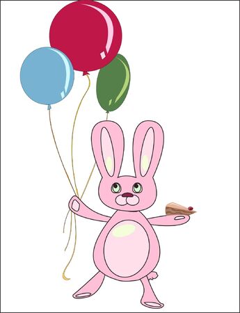 bunny with a cake and balloonsのイラスト素材